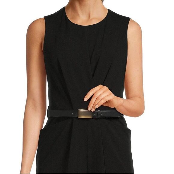 Calvin Klein Sleeveless Crew Neck Belted Scuba Crepe Crop Jumpsuit Size 2 - Picture 2 of 13